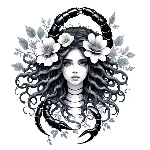 Medusa And A Scorpio With Flowers
