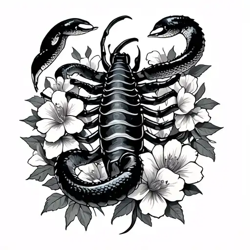 Scorpio With Snakes Wrapping Around And Flowers