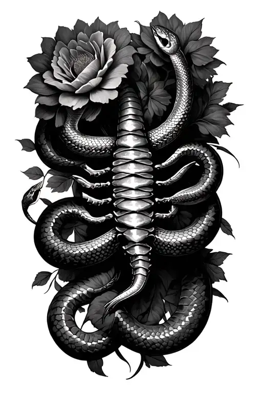 Scorpio With Snakes Wrapping Around And Flowers