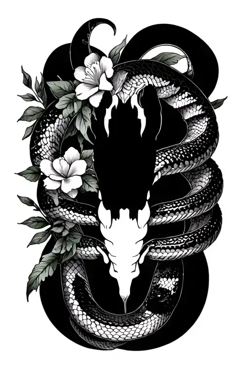Scorpio With Snakes Wrapping Around And Flowers Intertwined