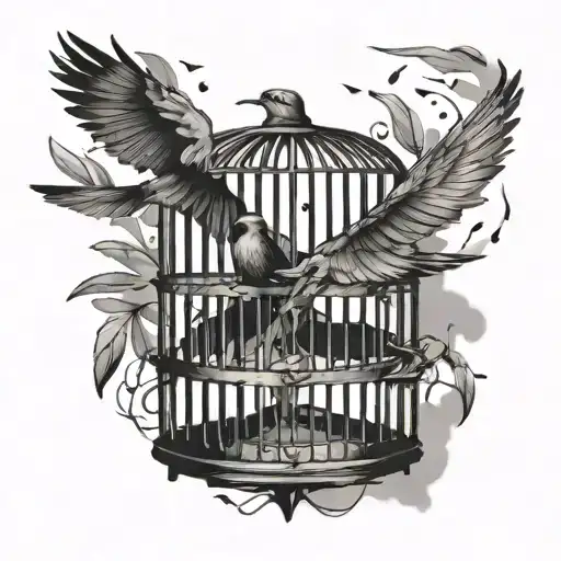Birds Flying Out Of A Ripped Open Cage