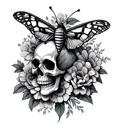 Moth With Skull And Flowers