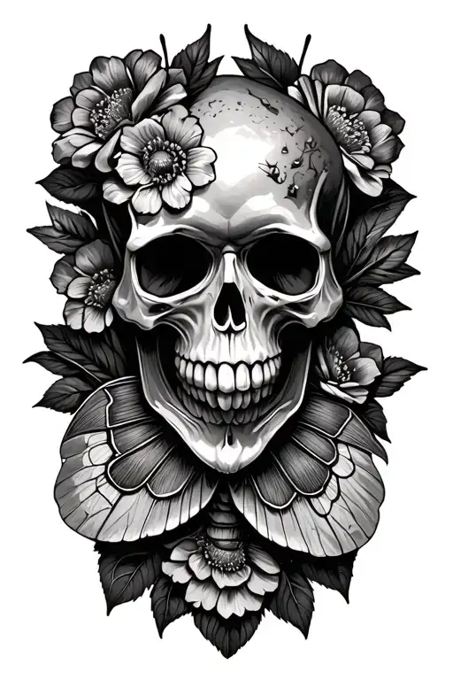 Moth With Skull And Flowers