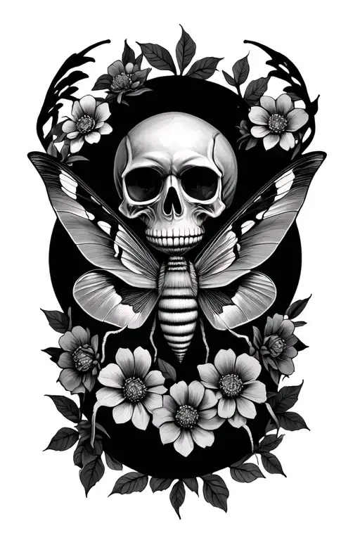 Moth With Skull And Flowers