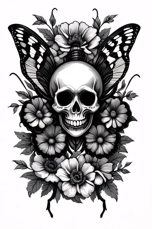 Moth With Skull And Flowers