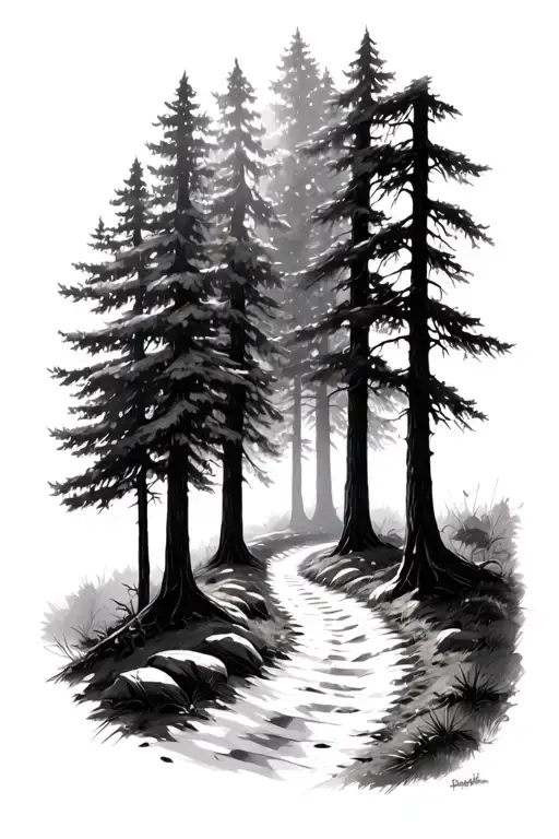 Canadian Forest Path In Sunlight Filtering