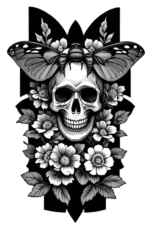 Moth With Skull And Flowers