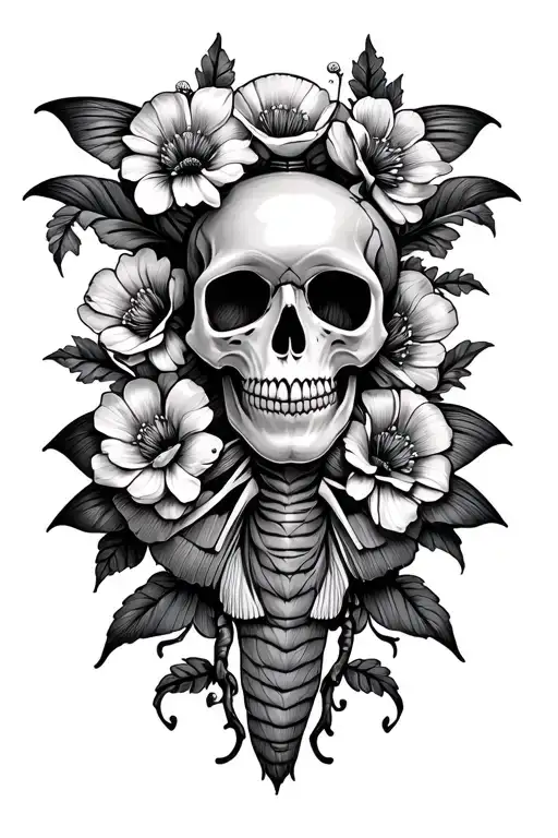 Moth With Skull And Flowers