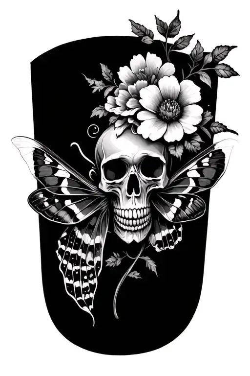Moth And Flowers With A Skull