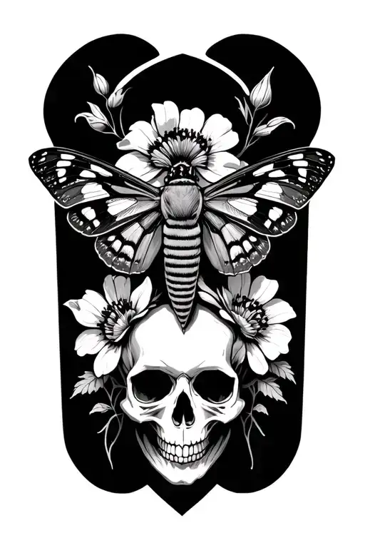 Moth And Flowers With A Skull