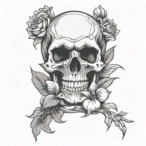 Skull Squatting And Looking At A Flower