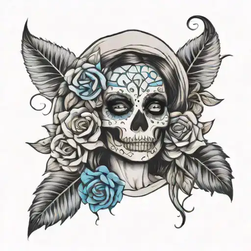 The Catrina With Blue Flowers