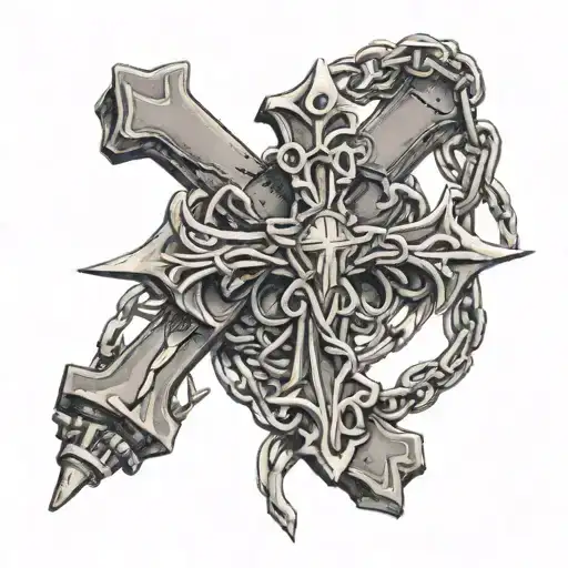 Cross With Barbed Wire And A Rosary