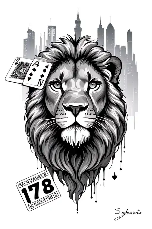 Lion With Clock Eyes And Dubai City And Cards With 1978 Numbers