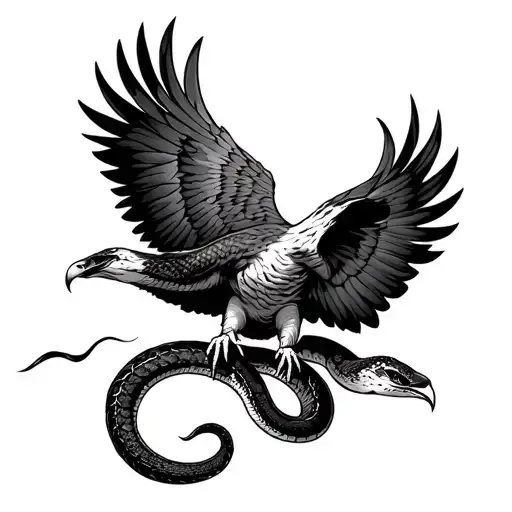 Hawk Fighting A Snake