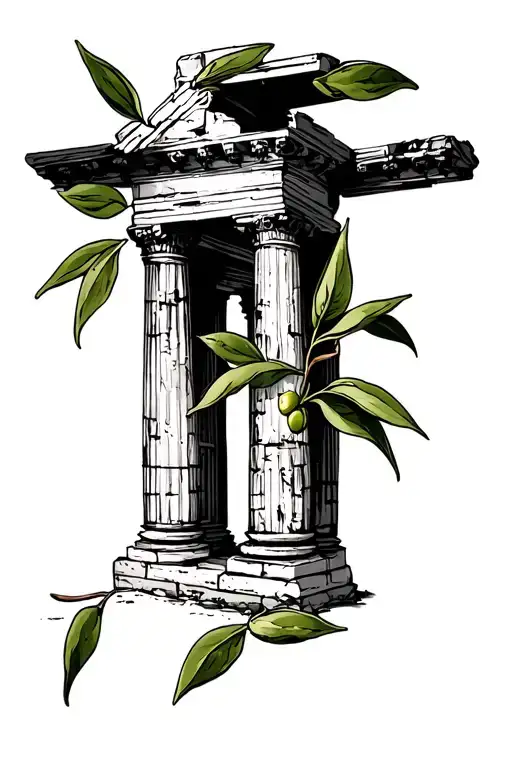 Roman Ruins With Olive Branch For Italian Heritage