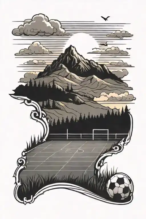 Football Field Durning Sunset Mountain Landscape