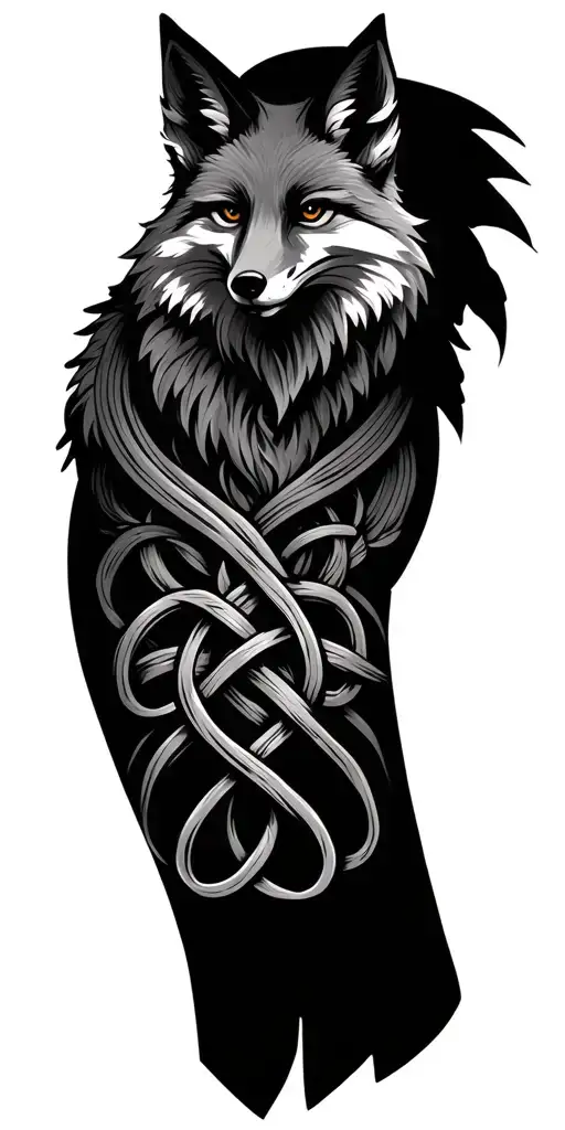 Nordic Knots With Fox Head In Knots On Top Of Sleeve And Chest