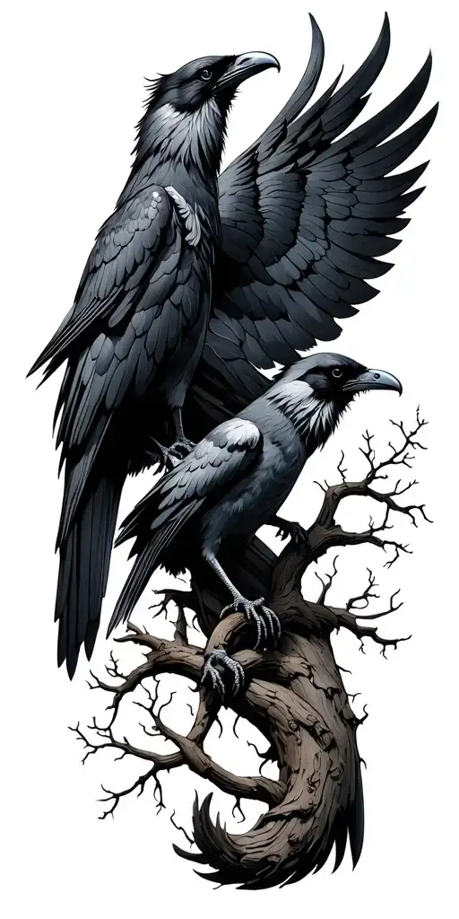 Nordic Knots With Odin Ravens With Tree