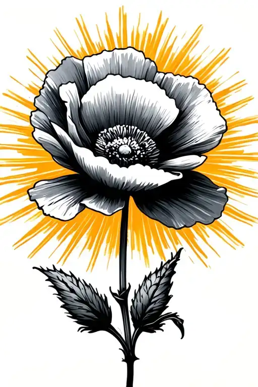 Poppy Flower With Sun Rays Shining