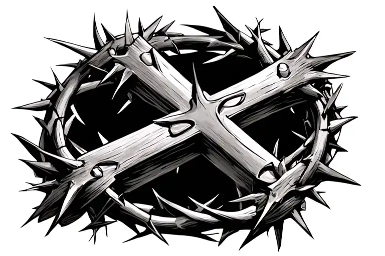 Cross Made Out Of 3 Nails With The Crown Of Thorns