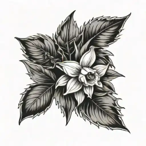 Daffodil And Snow Drop And Holly Leaves
