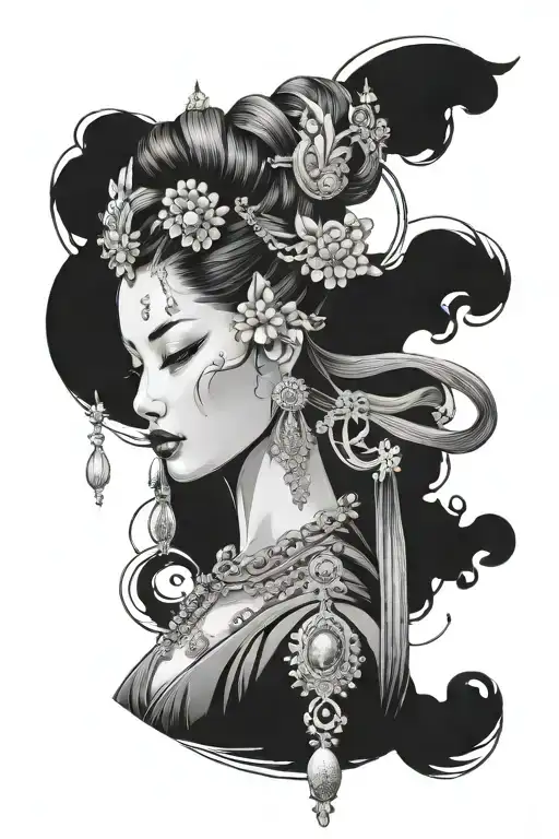 Oriental Woman Wearing Lots Of Jewelry