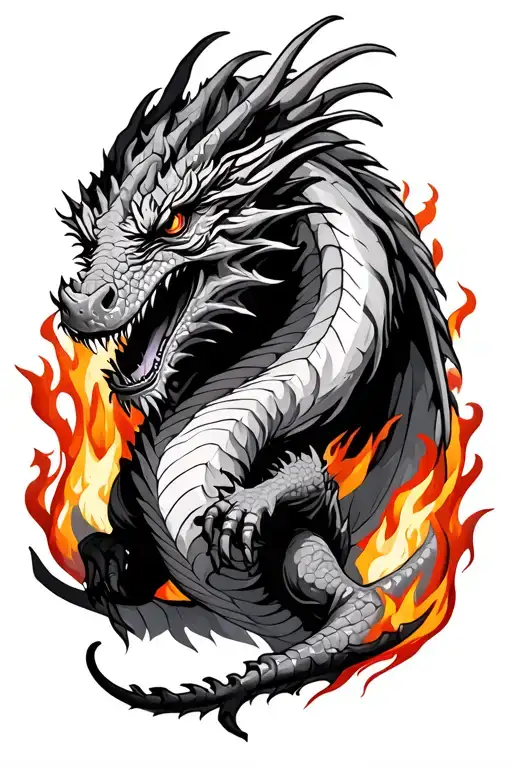A Dragon Walking Through Flames At You