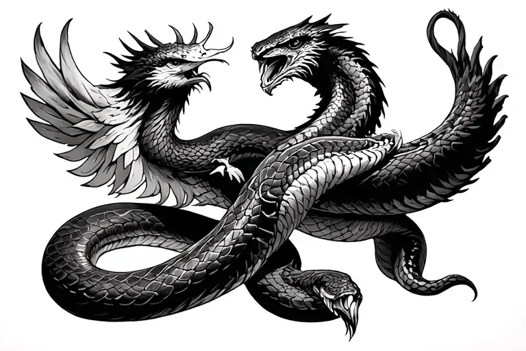 Phenix Fighting Against A Snake