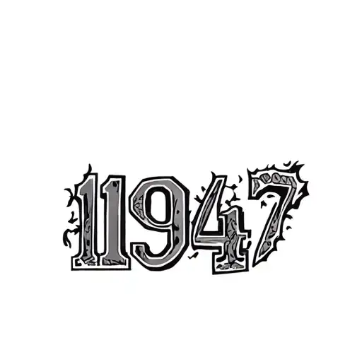 Tattoo Of The Number 1947 In The Stomach Area Code Surrounded