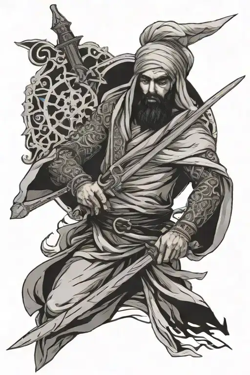 A Masculine Big Akhbari Shia Tattoo For Half Sleeve Tattoo Featuring Imam Ali And Sword