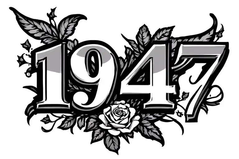 Tattoo Of The Number 1947 In The Stomach Area
