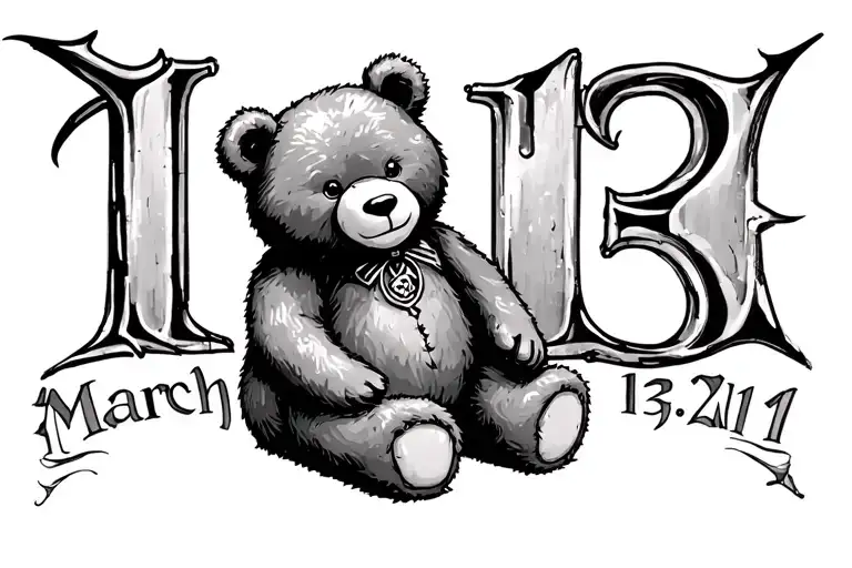 March 13 2011 In Roman Numerals With A Bear Teddy Around It