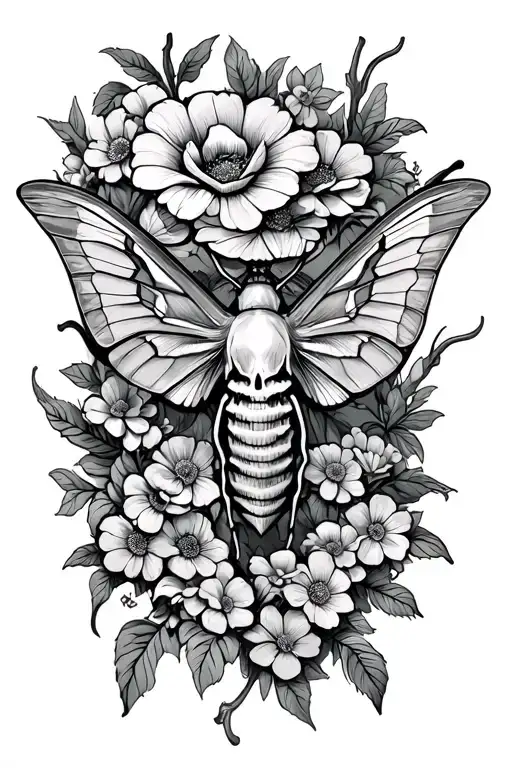 Death Moth With Flowers