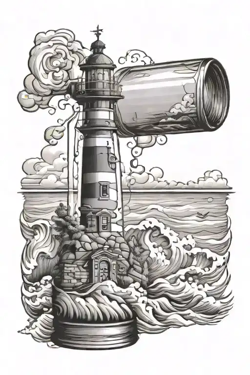 Lighthouse In A Bottle With A Storm
