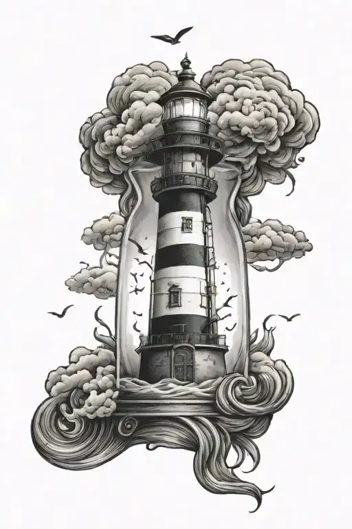 Lighthouse With A Storm In A Glass Bottle