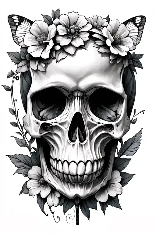 Moth Making A Skull With Flowers