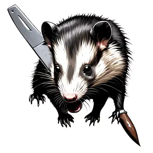 Opossum With A Knife