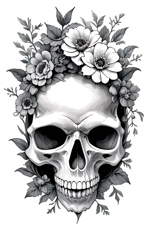 Moth Skull Inside With Flowers Around