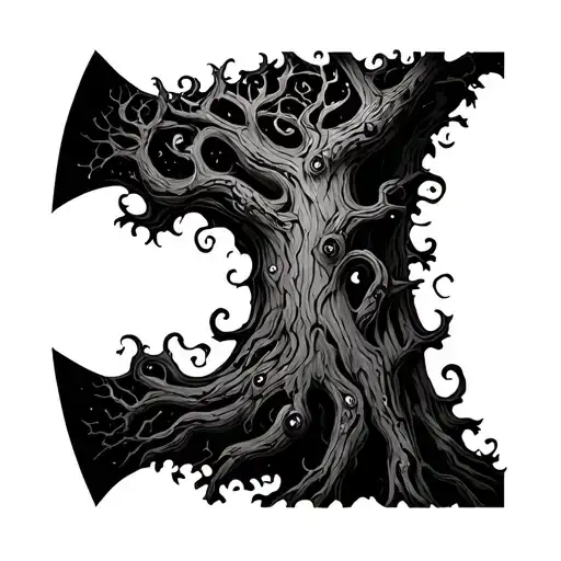 Large Family Tree Cut In Half By Axe