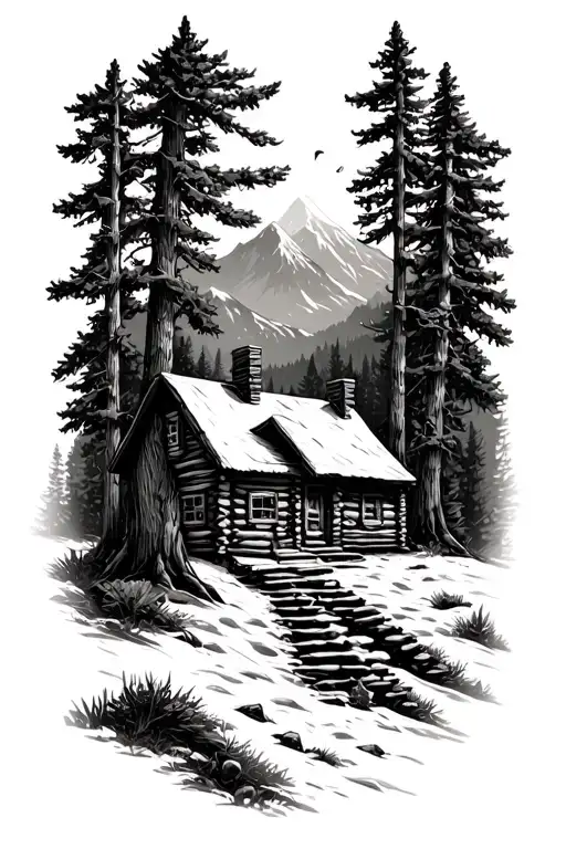 Cabin In Woods In Mountains