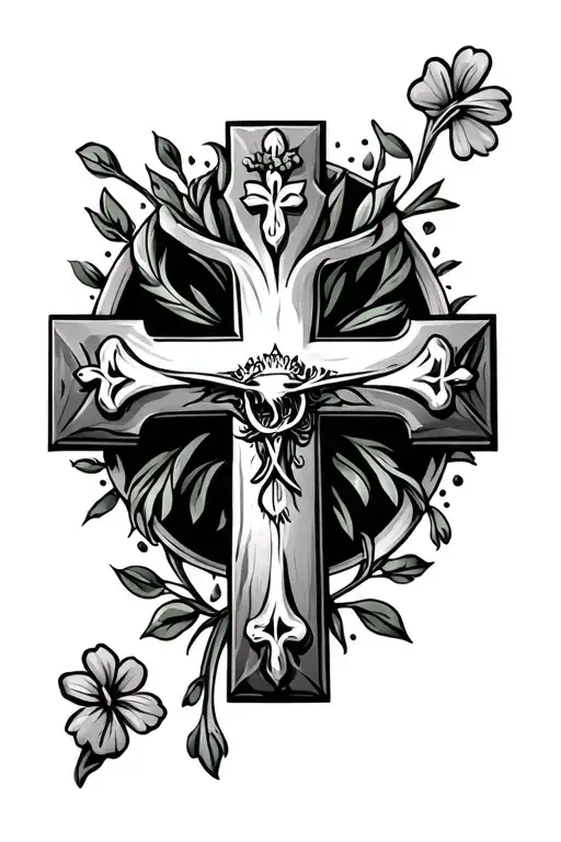 Cross Tattoo With Something That Symbolizes Irish And Italian Heritage Around It