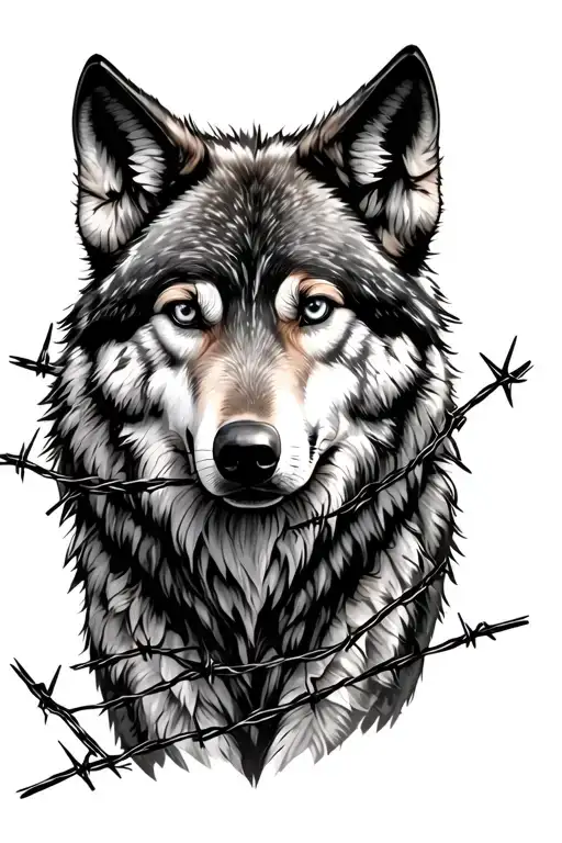 A Wolf In A Forest Surrounded With Barbed Wires