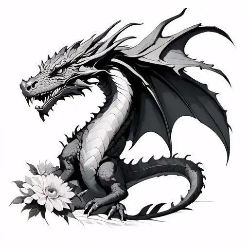 Dragon Saphira From Inheritance Cycle With Chrysanthemas
