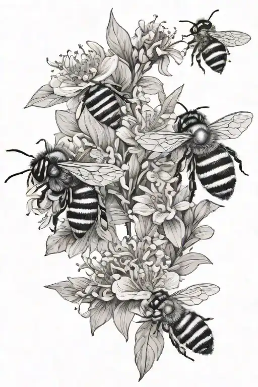 Honey Bees On Flowers Blooming