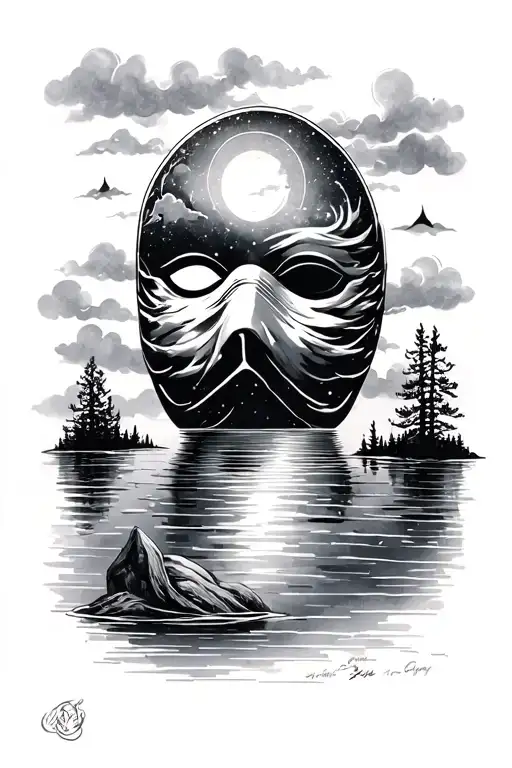 Night Sky And Lake Inside A Mask