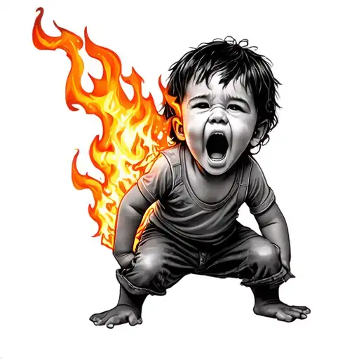 A Child Burning In The Fire And Screams