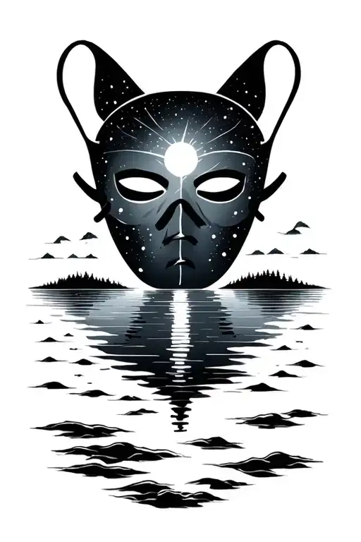 Night Sky And Lake Inside A Mask