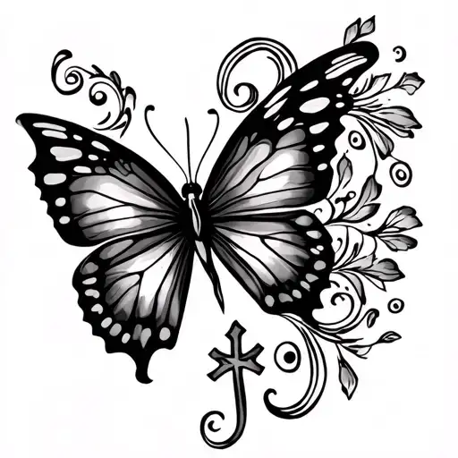 Silhouette Tattoo Semi Colon Butterfly With Cross