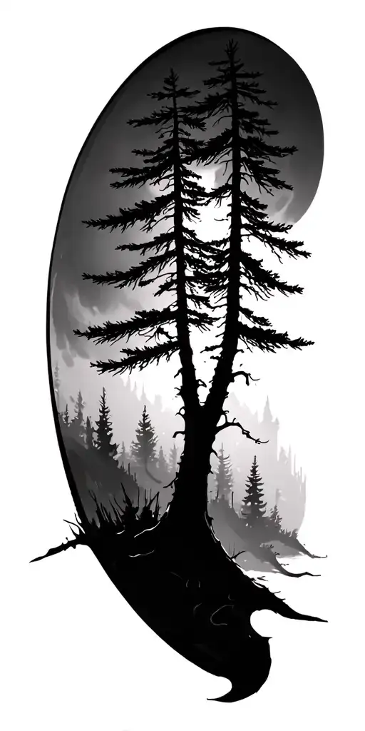 Pine Tree Darkness Lighting Shadows